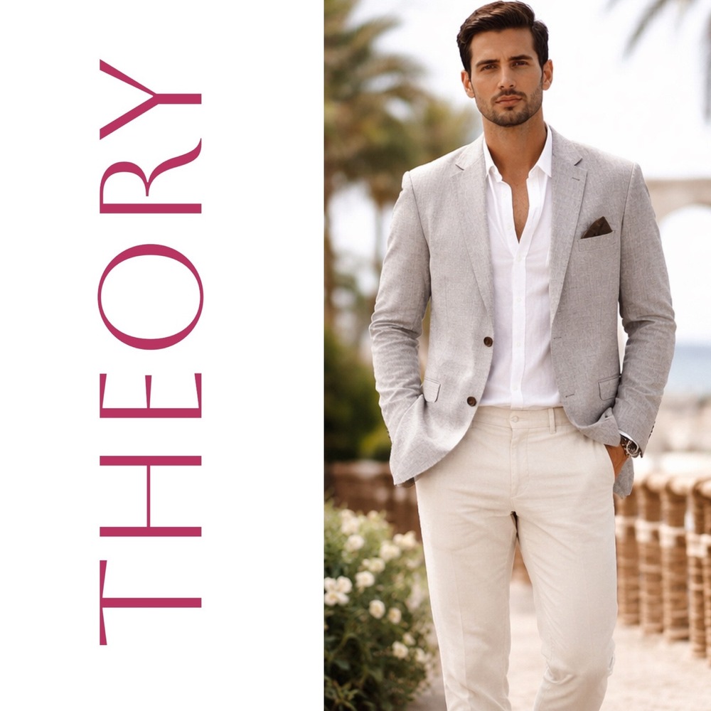 Theory Gansevoort Linen Wool Blazer Mens 38R Gray Slub Summer Suit Jacket Resort